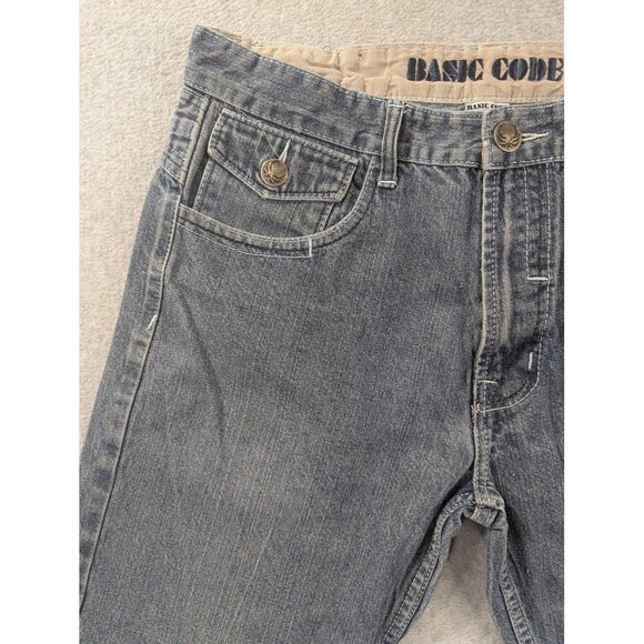 Basic Code Jeans Mens 36x32 Blue Denim Straight Leg Distressed Frayed Hem BSCD - Picture 2 of 14